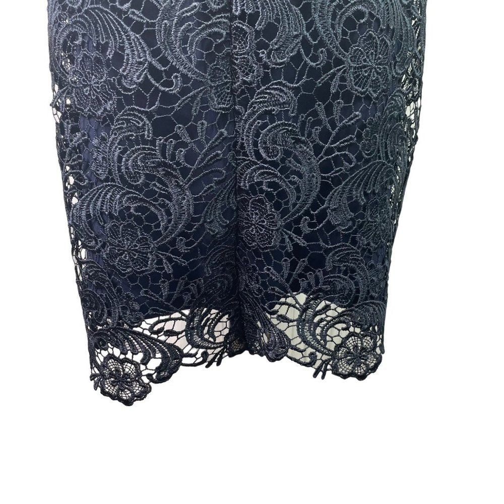 Ralph Lauren Lace Floral Sheath Dress Size 8 Navy Blue Midi Evening Elegant - Picture 5 of 11